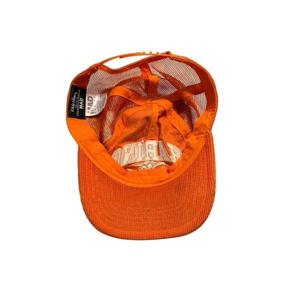 Keith Haring x Mad Engine Trucker Hat Cap Orange Corduroy Stitched Snapback